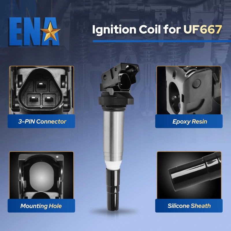 ENA Set of 6 Ignition Coil Pack Compatible with BMW 128i 135i 323i 325i 330i 335i 525i 528i 550i 650i M5 M6 X3 X5 X6 Z4 Z8 2.5L 3.0L 4.4L 6.0L Replacement for 12137550012 UF667 - Image 4